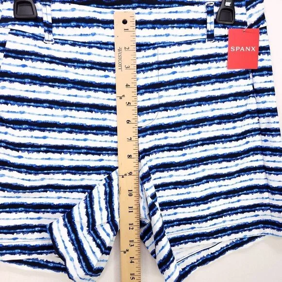 Spanx Sunshine 6” Shorts Pull On Stretch Womens Small Blue Stripe Athletic Swim - Picture 6 of 11